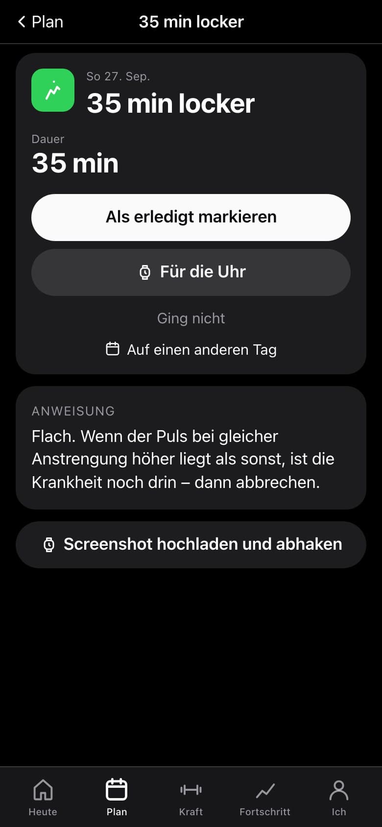 App-Ansicht einer Einheit: 35 Minuten locker