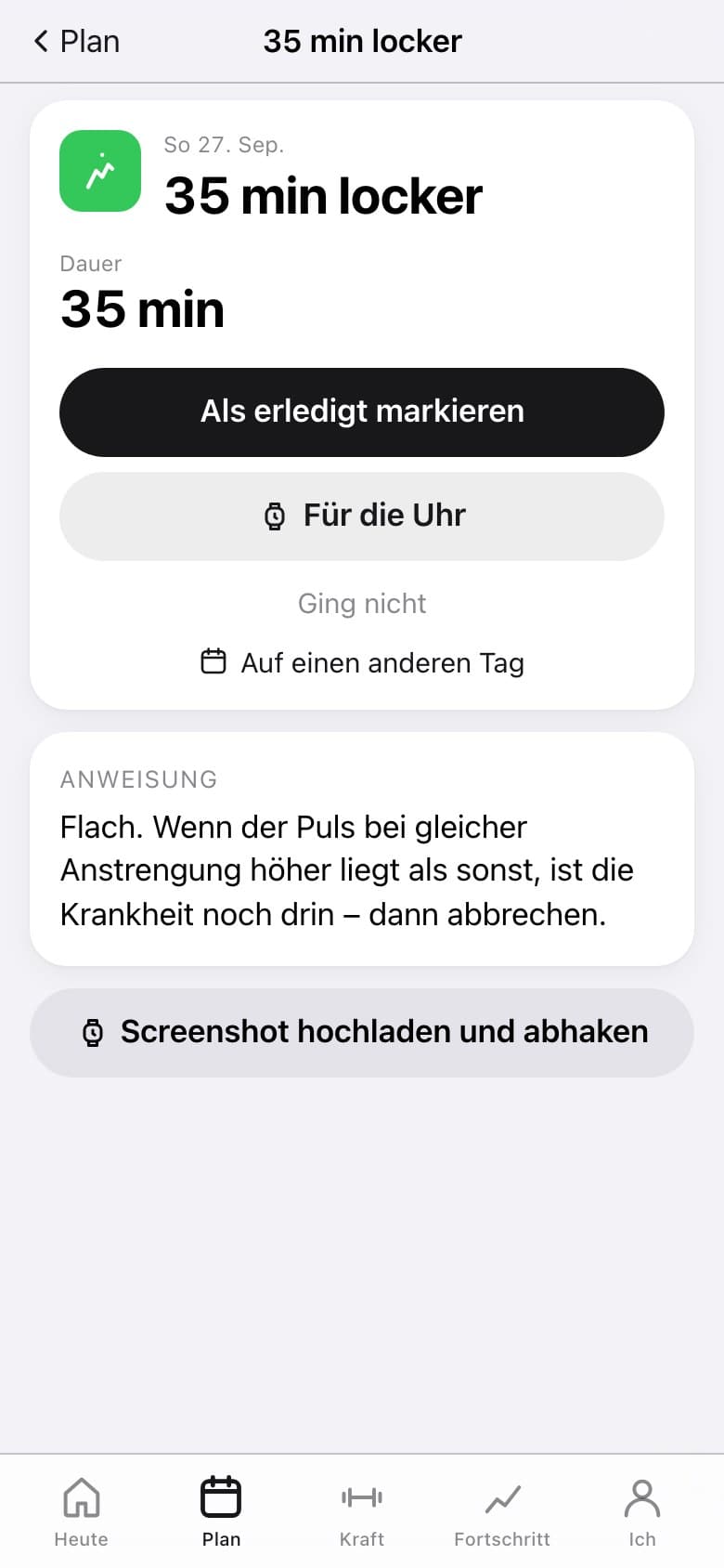 App-Ansicht einer Einheit mit Anweisung