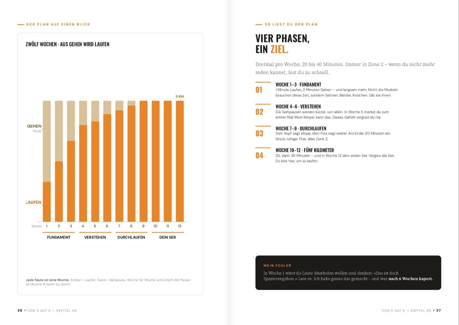 Blick ins Buch: Der 12-Wochen-Plan als Infografik — aus Gehen wird Laufen